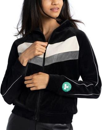 Lusso Womens Lusso Black Boston Celtics Nixie Chevron Color-Block Raglan Full-Zip Track Jacket at Nordstrom, Size X-Large