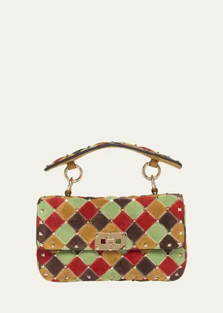 Valentino Garavani Small Rockstud Patchwork Suede Shoulder Bag
