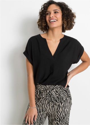 Bonprix Tunika BONPRIX, Damen, Gr. 46, schwarz, Obermaterial: 100% Viskose, regular fit, Tuniken Tunika, eleganter Look, Kurzarm-Design, Regular Fit, mit Henl