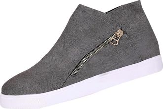 Generic Gray Female Fashion Boots with Round Toe Side Zipper Flat for Indoor Activities Winter Style