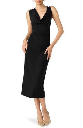 Steve Madden Kalin Asymmetric Cowl Neck Midi Dress in Black at Nordstrom Rack, Size Large