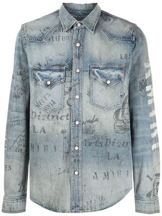 Amiri Camicia denim con effetto vissuto - Blu