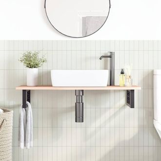 Berkfield Home Elegant Basin Shelf Wall Mounted Steel & Solid Wood Oak in Light Tan