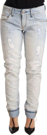 Acht Womens Distressed Jeans Straight Leg - Light Blue Cotton - Size 26 (Waist)