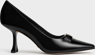 Charles & Keith Leather Sculptural-Heel Square-Toe Pumps