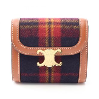 Celine Brown Multi-Color Navy Wool Leather Wallet (Tri-Fold) (Pre-Owned)
