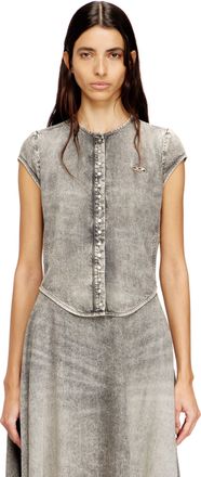 Diesel Short-sleeve denim shirt with athletic stripes - Denim Shirts - Woman - Grey