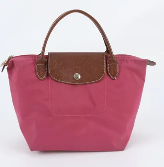Longchamp Pink Leather Nylon Handbag Shoulder Bag Tote Bag (Pre-Owned)