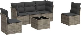 vidaXL Set De Muebles De Jard&iacute;n 6 Pzas Y Cojines Rat&aacute;n Sint&eacute;tico Gris Vidaxl