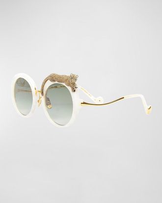 Anna-Karin Karlsson Rose et la Roue Round Crystal-Embellished Leopard Sunglasses