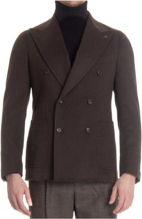 Tagliatore Double-Breasted Wollen Jas - Heren - Business blazers - Bruin - M - Wol - Kostuums