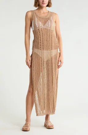 BCBGeneration Lurex Knit Swim Coverup Dress in Tan at Nordstrom Rack