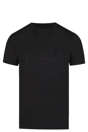 Fendi Mens Zig-Zag Logo T-Shirt in Black Cotton - Size Medium