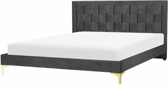 Beliani Beliani - Letto Matrimoniale con Struttura Imbottita di Velluto Nero 160 x 200 cm Limoux
