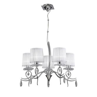 Netlighting Louise Ceiling Chandelier 5 Light E27 White Shades Chrome Crystal in Grey