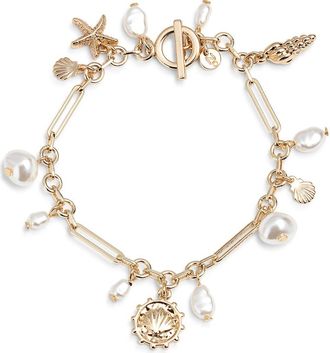 Nordstrom Faux Pearl Sea Charm Bracelet in White- Gold at Nordstrom