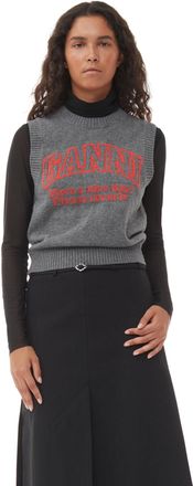 Ganni Grey Graphic O-Neck Vest - Size XXS Frost Gray