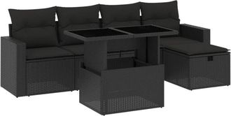 vidaXL Set De Sof&aacute;s De Jard&iacute;n 6 Piezas Y Cojines Rat&aacute;n Sint&eacute;tico Negro Vidaxl