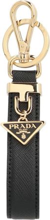 Prada Keyrings, female, Black, Size: ONE SIZE Leather Card Holder with Logo Detail