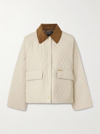 Barbour Giacca In Shell Trapuntato Con Finiture In Velluto A Coste Di Cotone Kirby - Bianco sporco