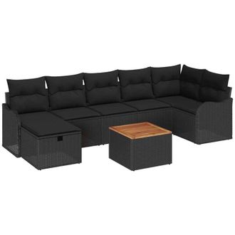vidaXL Conjunto De Sof&aacute; De Jard&iacute;n Con Coj&iacute;n 8 Pcs Negro Polirat&aacute;n