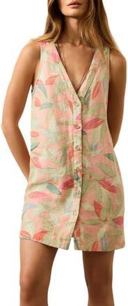 Faherty Alston Button Front Linen Dress in Watercolor Palms at Nordstrom Rack, Size Xx-Small