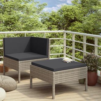 vidaXL Set De Muebles De Jard&iacute;n 2 Pzas Y Cojines Rat&aacute;n Sint&eacute;tico Gris Vidaxl