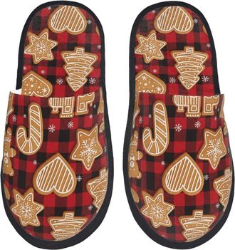 Generic Breathable House Slipper Christmas Plaid bread Man Mens Slipper Plush Womens Slippers for Indoor Guest Ladies M