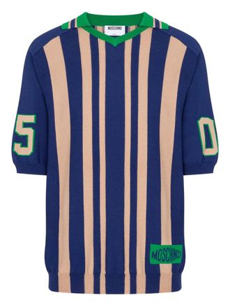 Moschino Short-Sleeve Knit Top With Bold Vertical Stripes