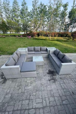 Fimous 10 Seater Wicker Light Grey Lounge Rattan Sofa Set Outdoor Garden Furniture