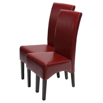 Hhg [nunca Usado] Lote De 2 Sillas De Comedor Silla De Cocina Silla Latina, Cuero, Rojo, Patas Oscuras