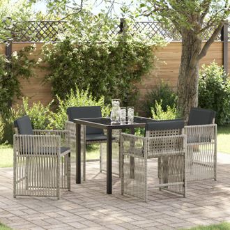 Berkfield Home 5 Piece Garden Dining Set with Cushions Light Grey Poly Rattan in Black