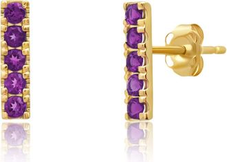 MAX + STONE 14k Yellow or White Gold Small Gemstone Bar Stud Earrings