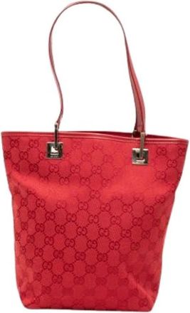 Gucci Pre-owned Canvas Tote Bag - Dames - Vintage Shopper - Rood - ONE Size - Leer - Vintage