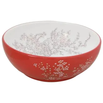 Berkfield Home Durable Countertop Basin White & Red Round OE&para;41x14 cm Ceramic | Size: 41x14 cm