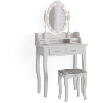 Vicco Tocador Maggie, Blanco, 75 Cm Con Iluminaci&oacute;n Led Y Taburete