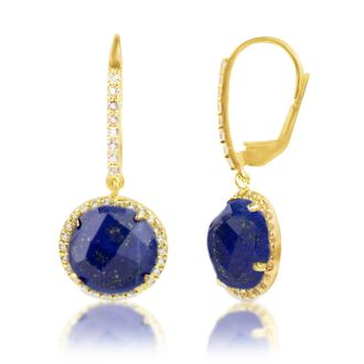 MAX + STONE 18K Gold Plated Genuine Gemstone Round Cut Dangle Drop Earrings With White Topaz Accents