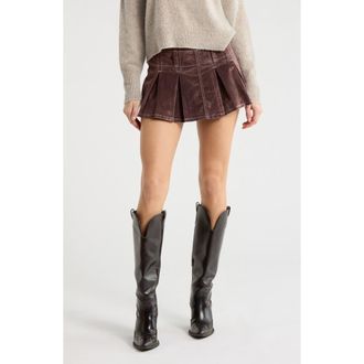 Madden Girl Pleated Flocked Denim Miniskort in Mocha at Nordstrom Rack, Size Large