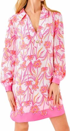 Lilly Pulitzer Iralanne Long Sleeve Popover Shirtdress In Resort White Lovely Long Stems Engineered