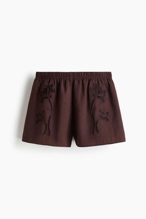 H&M Shorts mit Broderie Anglaise - Dunkelbraun