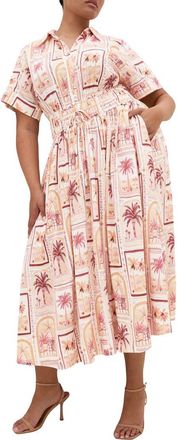 City Chic Lana Postcard Print Maxi Shirtdress in Postcard Soiree at Nordstrom, Size Xxxs