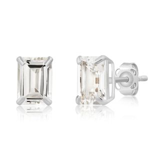 MAX + STONE 14k White Gold Solitaire Emerald-Cut Gemstone Stud Earrings (7x5mm)