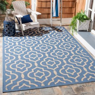 Safavieh Alfombra enrejado de polipropileno azul/beige, 160 x 231 cm