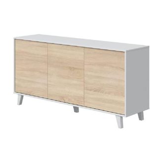 HOGAR 24 Aparador de 3 puertas blanco brillo y roble canadian