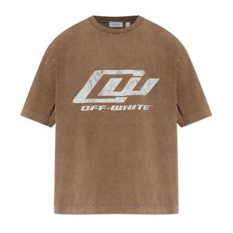 Off-white T-Shirts, male, Brown, Size: 3XL Cotton T-shirt With Frontal Logo