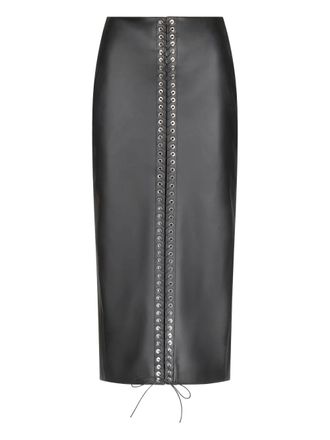 Ludovic de Saint Sernin lace-up leather pencil midi skirt - Zwart