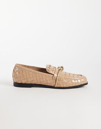 JW PEI Elowen mocassini intrecciati con dettagli dorati in khaki-Verde