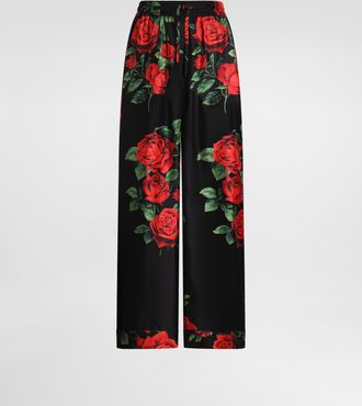 Dolce & Gabbana Rose-print Vanity Silk Trousers - Woman Pants And Shorts Multicolor 36