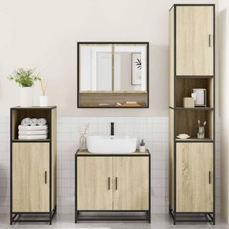 Berkfield Home Durable 4&not;Piece Bathroom Furniture Set&not;Sonoma Oak Engineered Wood in Light Brown