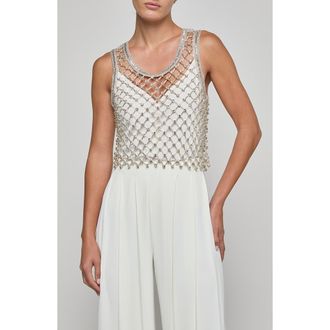 L'agence Freia Sheer Net Crystal Embellished Crop Tank in Clear Crystal Netting at Nordstrom, Size Small
